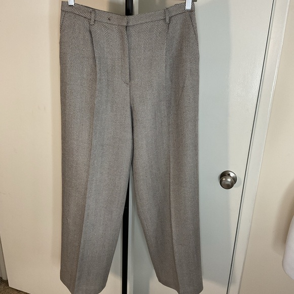 Valerie Stevens Pants - Valerie Stevens Taupe Herringbone Wool Pants 12 High Rise Wide Leg Trousers Vtg